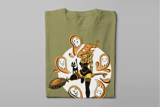 Funky Witch Fable Forge Illustrated Men's Tee - olive - folded long