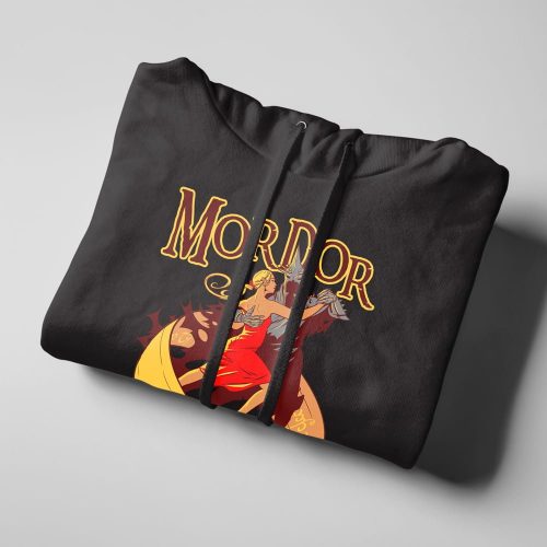 Mordor On The Dancefloor LOTR Tshirt Terrorist Parody Black Hoodie - folded strings