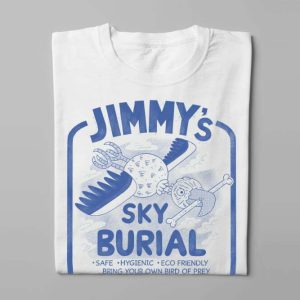 Jimmy's Sky Burial Illustrated Happy Chicken Fitness Cult Men's Tee - white - folded long