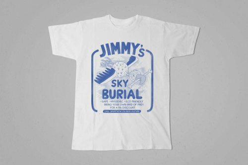 Jimmy's Sky Burial Illustrated Happy Chicken Fitness Cult Men's Tee - white