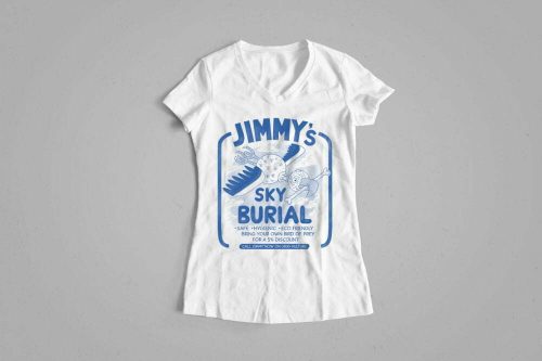 Jimmy's Sky Burial Illustrated Happy Chicken Fitness Cult Ladies' Tee - white