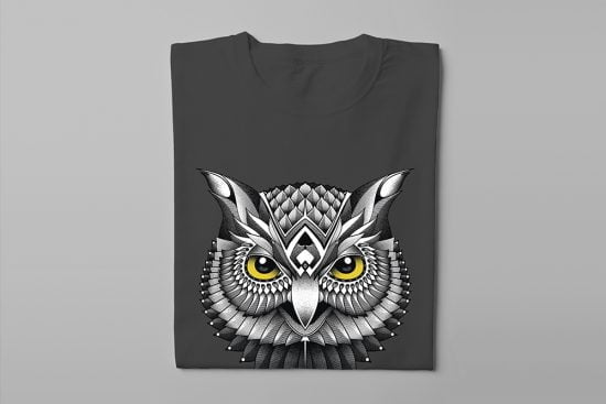 Owl Illustrated Graphic Design Jade Holing Men's Tee - charcoal - folded long