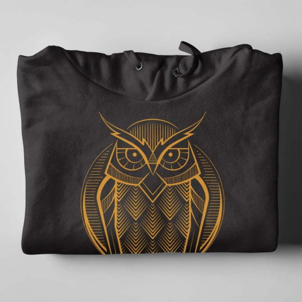 Owl Gamma Ray Graphic Unisex Black Hoodie - folded