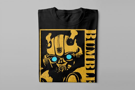 Piercing Blue Bumblebee Transformers Men's Graphic T-shirt - black - folded long