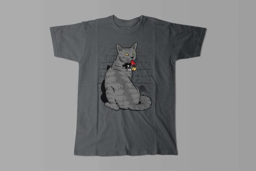 Cat and Mickey Mouse Gamma-Ray Graphic Design Men's Tee - charcoal