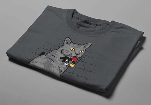 Cat and Mickey Mouse Gamma-Ray Graphic Design Men's Tee - charcoal - folded short