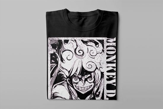 Monkey D. Luffy One Piece Piercing Blue Men's Graphic T-shirt - black - folded long