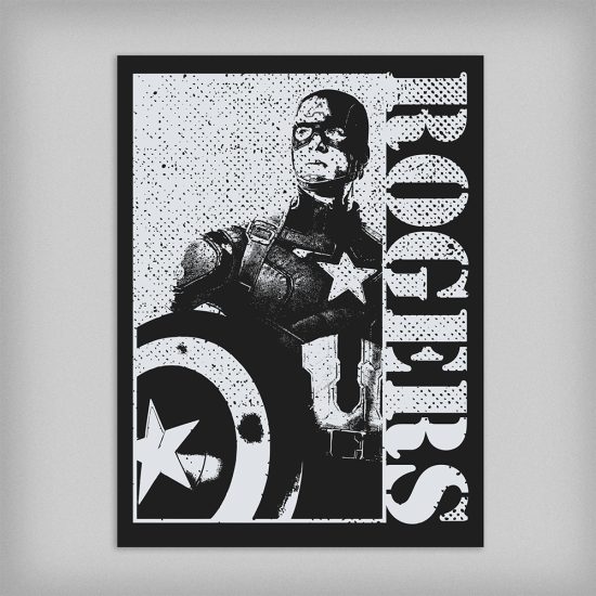 Rogers Captain America Marvel Fan Art Piercing Blue Graphic Design Poster Wall Art - no border - straight